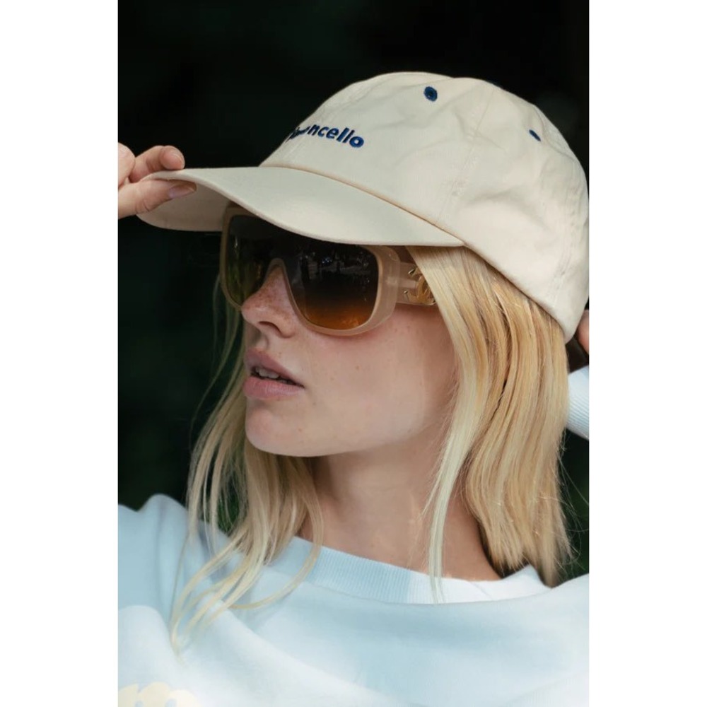 New Araminta James Limoncello Cap Vanilla Navy Blue Embroidered Hat One Size